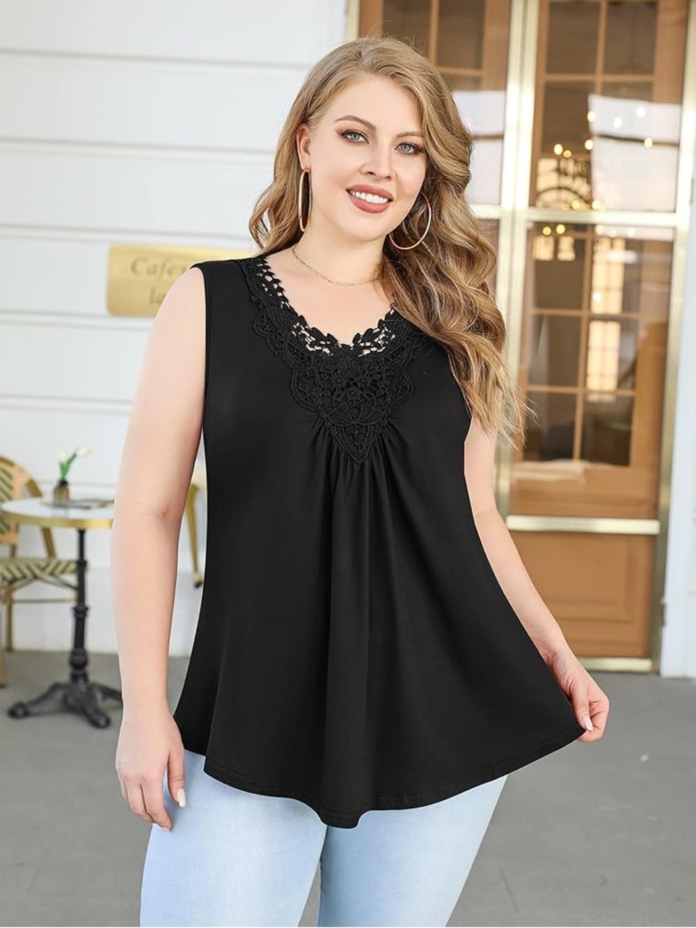 Daniel Rainn Black Lace-Trim Sleeveless Tank Top